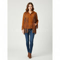 Women Tan Western fringes suede leather jacket