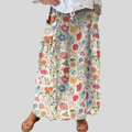 Women's  Floral  Print  Linen Elastic waistband Pocket Skirt