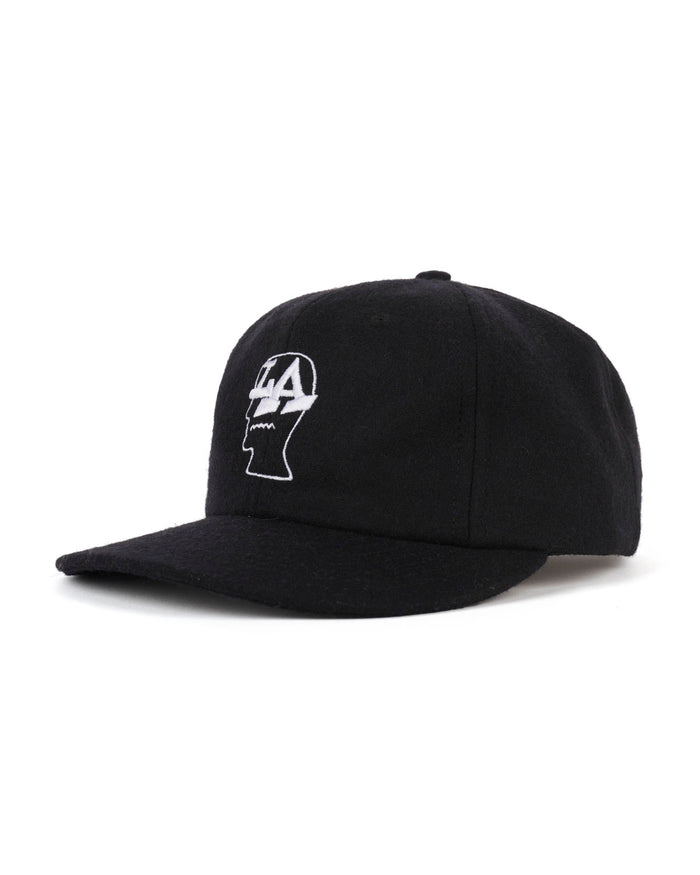 Wool Flannel LA Logo Head 6 Panel Hat - Black