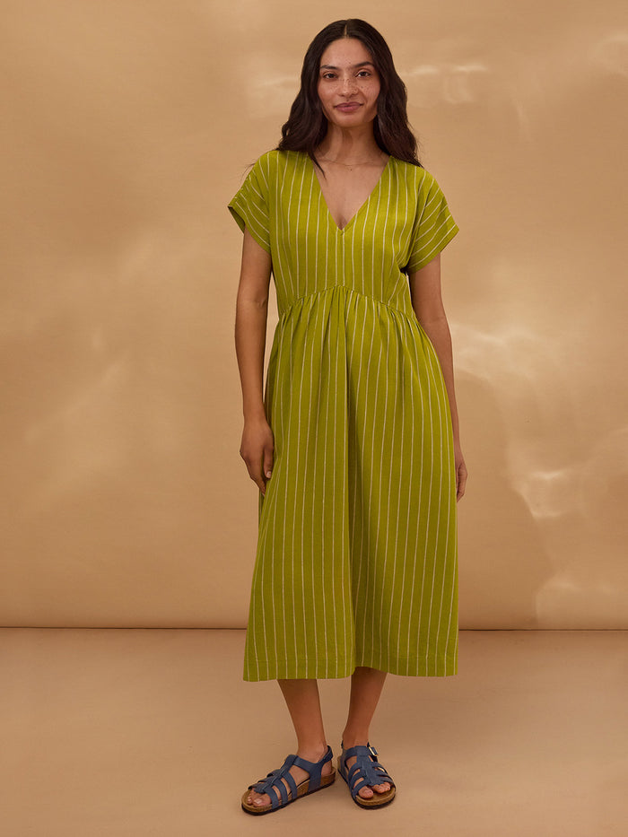 Wrap Waist Stripe Midi Dress