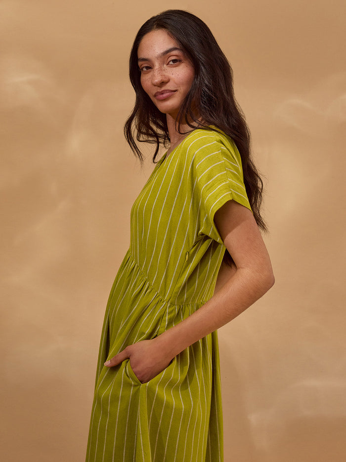 Wrap Waist Stripe Midi Dress