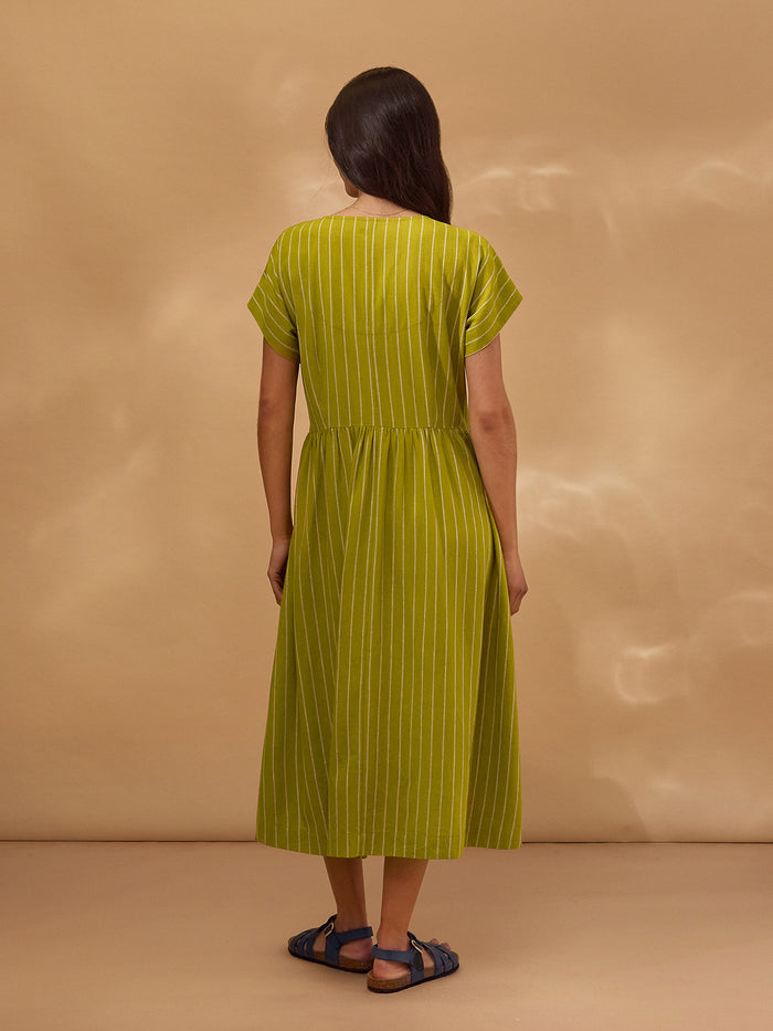 Wrap Waist Stripe Midi Dress