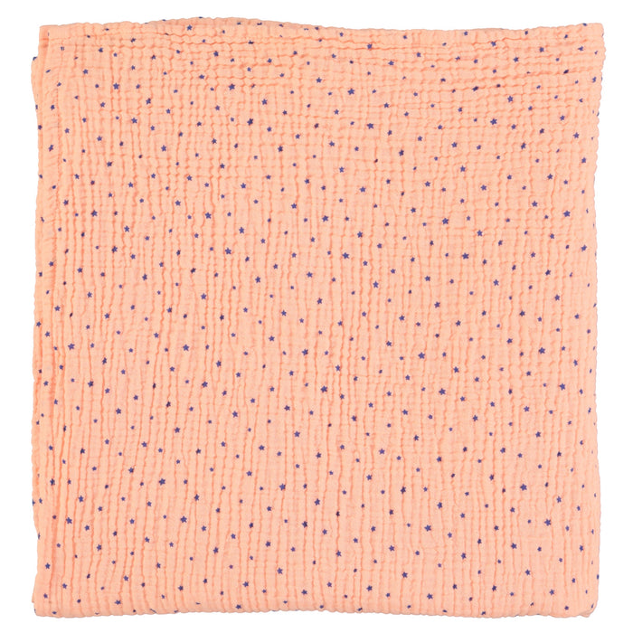 XXL swaddle / blanket | coral w/ blue little stars